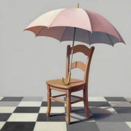 matte sharp painting fantasy chair on a checkered ground with an umbrealla above chair by mark rydel artstation behance storybook lisa frank