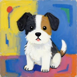 painting of cute dog in style of friedensreich hundertwasser