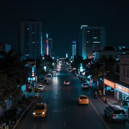 Cyberpunk Roads, futuristic Phnom-Penh Cambodia, neon dark lighting