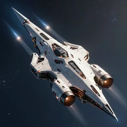 a massive spear shaped spaceship with six thrusters in the back traveling through space by zack lee, megalitic, elegant, aerodynamic imposing, scifi, cinematic lighting, artstation hq