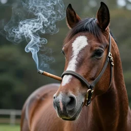 horse smokes a cigar