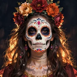 Illustration of a sugar skull day of the dead girl, art by fantan magee