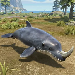 narwhal animal with 2 rhino legs on land, ark survival evolved screenshot, unreal engine 5