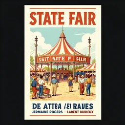 a 1940s style state fair print poster design, digital art, designed and illustrated by Jermaine Rogers and Larent Durieux