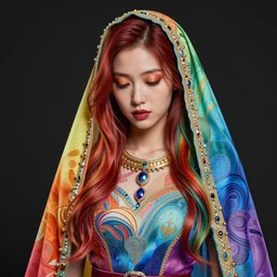 studio portrait of neutral good rainbow colorful female cleric bard healer as absurdly beautiful, elegant, realistic young gravure idol looking down, an ultrafine hyperdetailed illustration by kim jung gi, irakli nadar, intricate linework, detailed faces, super sharp focus, bright colors, octopath traveler, unreal engine 5 highly rendered, global illumination, radiant light