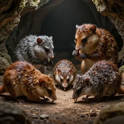 several species of small furry animals gathered together in a cave and grooving with a pict, hyper detailed, dramatic lighting, cgsociety, realistic, hyper detailed, insane details, intricate, dramatic lighting, hypermaximalist, golden ratio, rule of thirds, octane render, weta digital, micro details, ultra wide angle, artstation trending, 8 k,