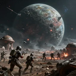 hyperdetailed image of a space battle on a distant unknown creepy planet 8 k extremely detailed hd hyperrealism mysterious movie studio produced
