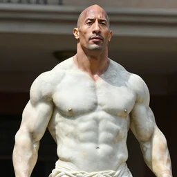 a marble statue of dwaye jhonson, the rock as a marble statue, portrait, 4 k, medium shot, detailed