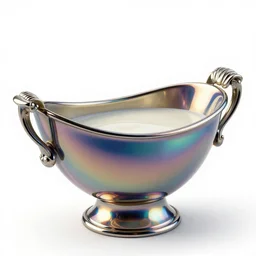 holographic gravy boat, stylized 3d render, isolated on a pure white background, centered, entire object in frame, sharp focus, soft studio lighting