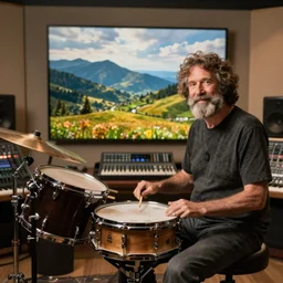 Bob Ross as a producer, mixing his snare, studio