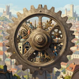 city build on a giant cog sprockets gears cogs, mechanisms structures industry, villages castles, buildings vista artstation illustration sharp focus vista painted by ruan jia raymond swanland lawrence alma tadema zdzislaw beksinski norman rockwell tom lovell alex malveda greg staples