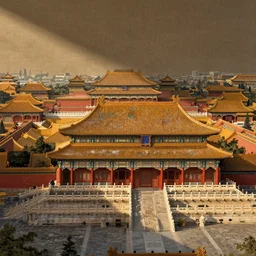 The Forbidden City in the style of Chinese painting.