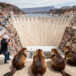 a group of beavers photobombing the grand hoover dam