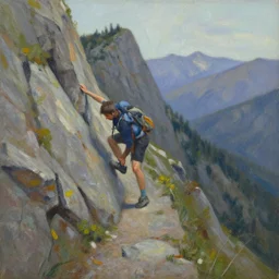 Time to climb the mountain path, an expressive oil painting by Ross Tran, John Harris, Krenz Cushart
