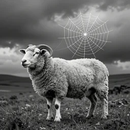 one-line art grafic the organic sheep!!!included a spider web, grey scale
