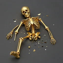 golden skeleton being fragmented into tiny pieces