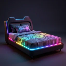sculpture of a synthwave RGB gaming bed