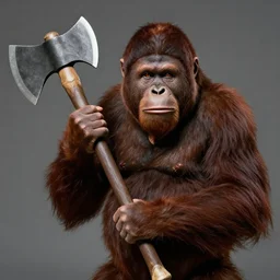 orangutan warrior wielding a great axe, kubrick stare facial expression, by michelangelo