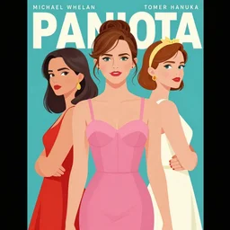 poster artwork by Michael Whelan and Tomer Hanuka, Emma Watson and Kiernan Shipka in retro beauty pageant, clean, flat painting, trending on artstation and unreal engine