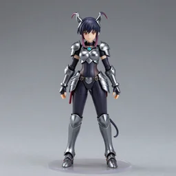 full body of armored female villain character nendoroid, studio lighting, grey background, no shadow, trending on artstation, 8 k, highly detailed