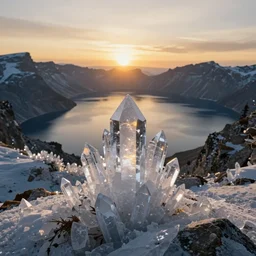 epic crystalline taiga with a lake, golden hour, distant mountains, atmospheric perspective, cinematic, 3 5 mm lens, photographic, octane render, cinematography by roger deakins, in the style of ansel adams