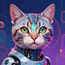 a psychedelic portrait cyber robot cat, vibrant color scheme, highly detailed, in the style of romanticism, cinematic, artstation, moebius, greg rutkowski