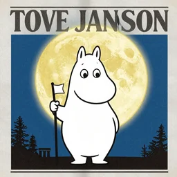 moomin as president of the moon, by Tove Jansson, newspaper cartoon style, 4k