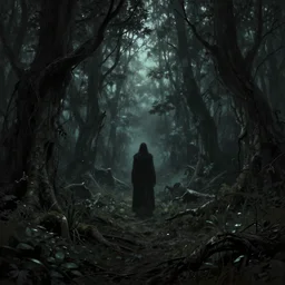 An evil forest, gothic, dark fantasy, dark atmosphere, ominous, digital painting, highly detailed, surreal, artstation