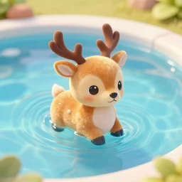 a cute deer toy floating in a pool, trending on artstation, HDR