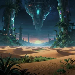 landscape by adolf loos, futuristic lightpaint at night anime desert meadow landscape at dusk junglepunk at dawn made of glass universe apocalyptic fantasy nightvision alien, archdaily, wallpaper, highly detailed, trending on artstation.