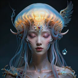 goddess portrait. jellyfish phoenix head. intricate artwork by Tooth Wu and wlop and beeple. very coherent symmetrical artwork. cinematic, hyper realism, high detail, octane render, 8k
