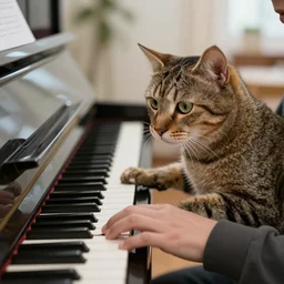 cat playing piano