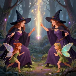 witches and fairies having a magical battle