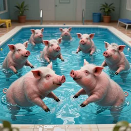 photo, two old men fight pig mutants 5 3 1 2 7 inside a swimming pool, highly detailed, scary, volumetric lighting, front view