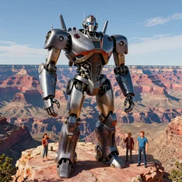 realistic physically based rendering of a giant mechanical robot steve buscemi at the grand canyon by jack kirby!!! and simon bisley, epic, awesome trendy color palette, cinematic, claymation, by wes anderson and joop geesink, diorama
