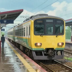 railway station, train, the movie the garden of words by makoto shinkai, a littlebright color, light rain, moist, 8 k, real engine