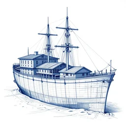 noah's ark blueprints, white on blue line drawing, hyper detailed, construction plans