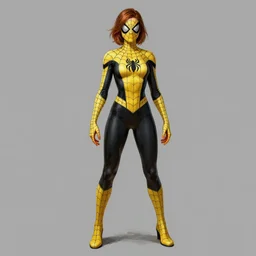 full body character turnaround of a woman in an orb weaver spider costume, character sheet, matte painting, spiderwoman!!, john singer sargent, good value control, highly detailed portrait, character turnaround, digital painting, concept art, artstation, realistic proportions, realistically proportioned body, sharp focus, smooth, illustration, yellow and black color scheme,