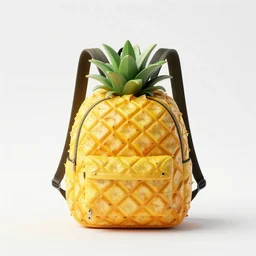 a backpack in pinapple fruit shape, digital art, artgem, octane render, artstation, hasselblad photo, 4 k resolution, fashion design, product photo, symmetrical