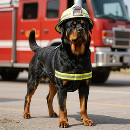 Rottweiler Firefighter, artstation, award winning masterpiece, very detailed,