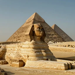the sphynx of giza, cinematic lighting, bird's - eye view