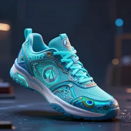 glowwave portrait of peacock sneakers from overwatch, cinematic shot, intricate, ornate, photorealistic, ultra detailed, realistic, 1 0 0 mm, photography, octane, high definition, depth of field, bokeh, 8 k, behance, artstation