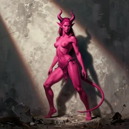 a magenta female demon with a tail, by nikolay makovsky.
