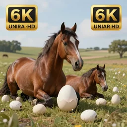 horses lay eggs, photorealistic!!!, award winning, 4 k, ultra hd, octane rendering, unreal 5 engine