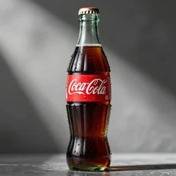 coca cola bottle, water drops, digital art, flat background