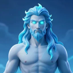 the god poseidon, water hair, glowing eyes, volumetric lights, blue and cyan scheme, art nouveau botanicals, gothic, intricate, highly detailed, digital painting, artstation, concept art, smooth, sharp focus, symmetric face, illustration, art by artgerm and greg rutkowski and alphonse mucha