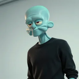 Handsome Squidward in a black long sleeve shirt, modeling, Realistic, Hyperrealistic, 4k Resolution, 8k Resolution, Detailed, Very Detailed, Highly Detailed, Dramatic Lighting, Studio Quality Lighting, Dramatic Angle