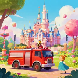 photo of fire station whimsical fairy wonderland vibrant colors candyland wonderland by artgerm and greg rutkowski and magali villeneuv art beeple, by thomas kinkade hearstone league of legends dofus beatrix potter