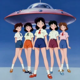 a film still of a 1 9 5 0's anime girls from ufo, sharp focus, full body mid shot, perfect art, trending on pixiv fanbox, painted by gaston bussiere, makoto shinkai, akihiko yoshida, gaston bussiere, craig mullins