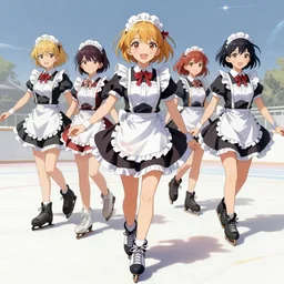 highly detailed skating anime maids, pixiv